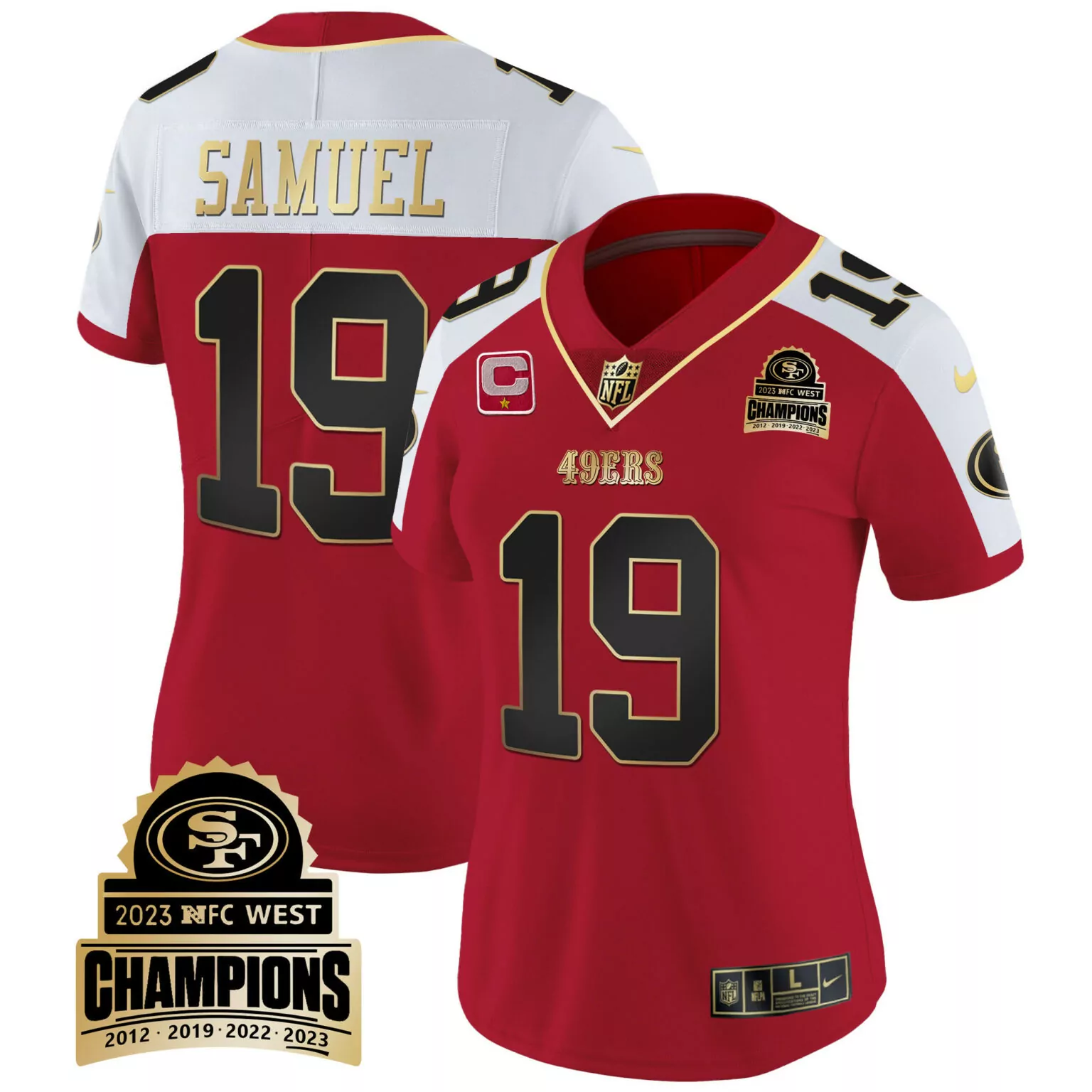 Deebo Samuel 19 49ERS Jersey Red 2023 NFC West Champions Men Game White Black Gold