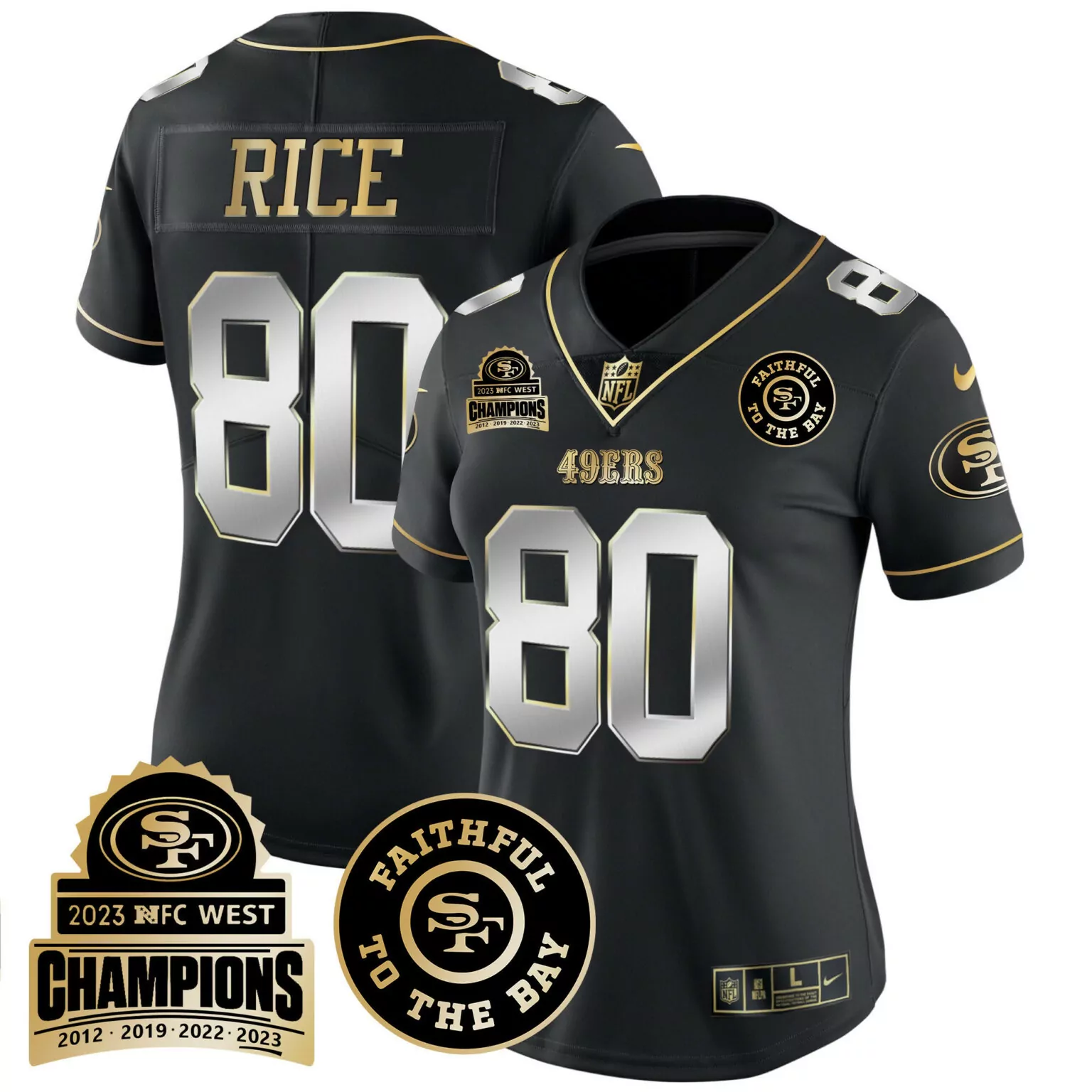 Jerry Rice 80 49ERS Jersey Black 2023 NFC West Champions Faithful To Bay Men Player