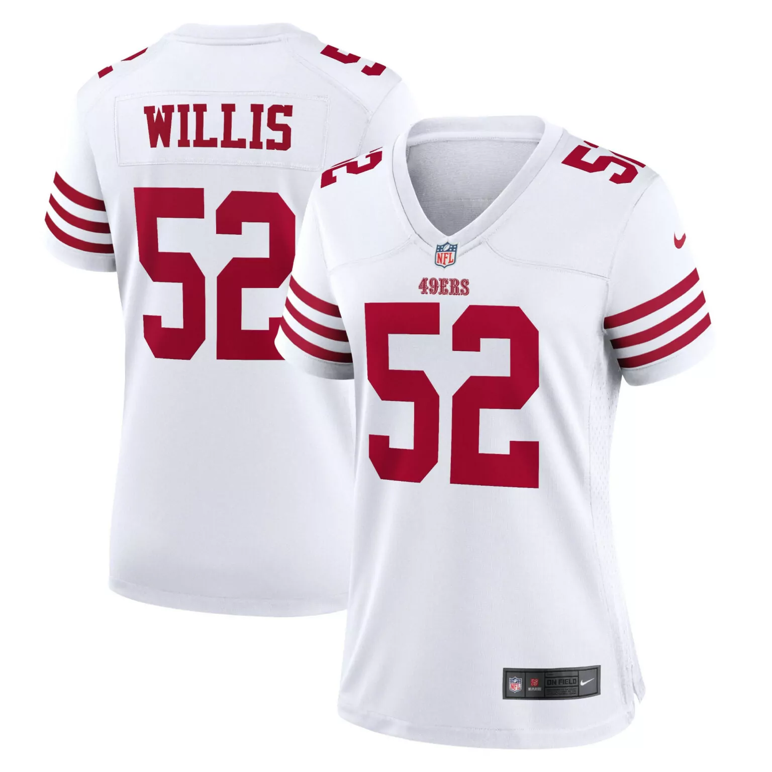 Patrick Willis 52 49ERS Jersey White Women Replica Red Retired Game