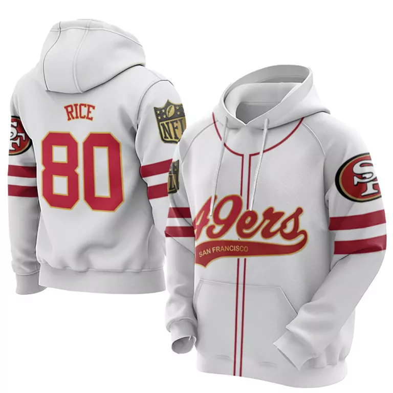 Jerry Rice 80 San Francisco 49ers Jersey White 2023 Men Style Hoodie Red Gold Cool