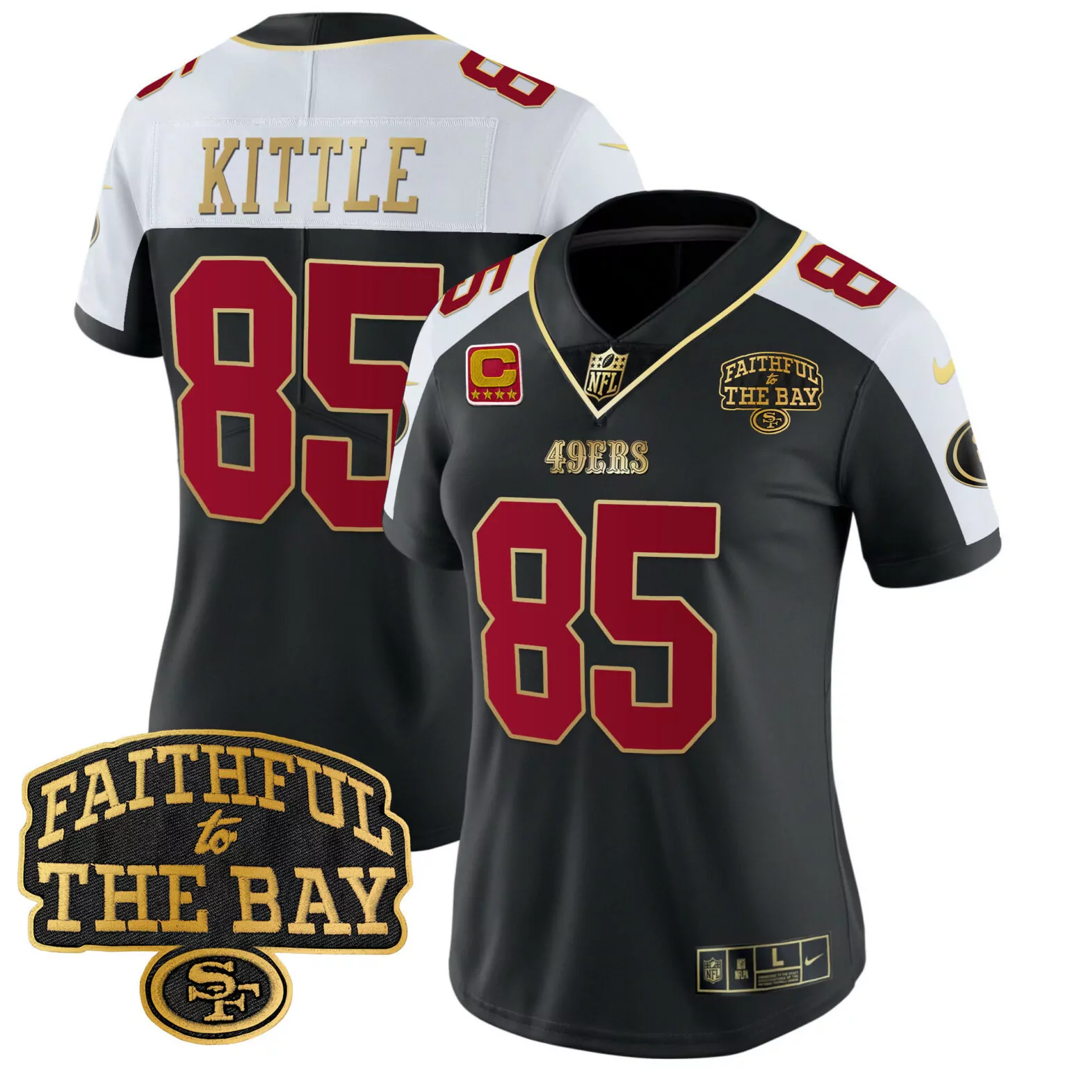 George Kittle 85 49ERS Jersey Black Faithful To The Bay Men Alternate Split Design