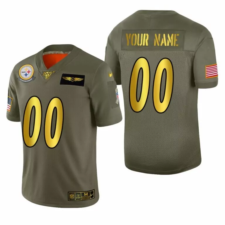Custom Pittsburgh Steelers Jersey Olive Green Salute To Service Wings Men Gold Orange