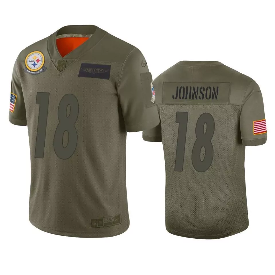 Diontae Johnson 18 Jersey Olive Green Salute To Service Pittsburgh Steelers American Flag