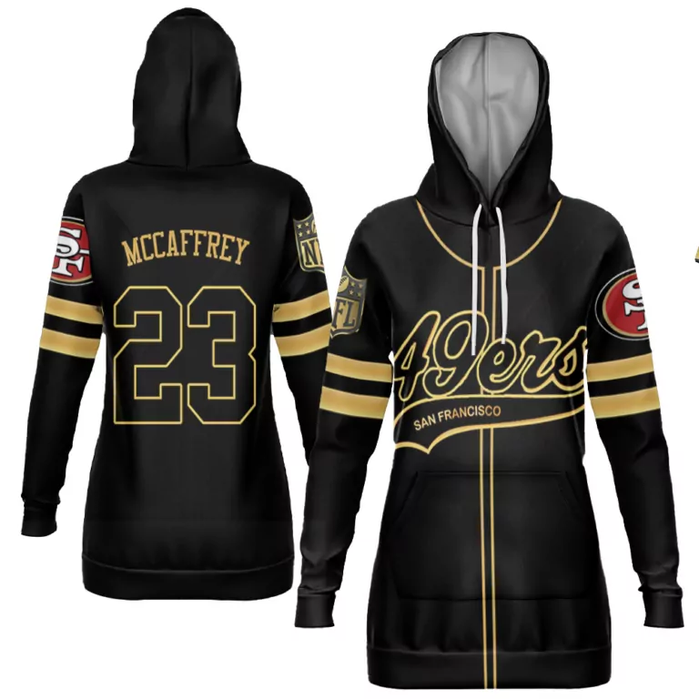 Christian Mccaffrey 23 Jersey Black San Francisco 49ers Women Hoodie Gold Cool Base