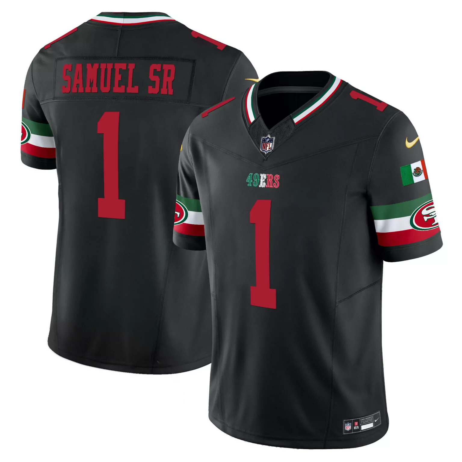 Deebo Samuel 1 49ERS Jersey Black Mexico National Football Team Flag 2023 Men Red