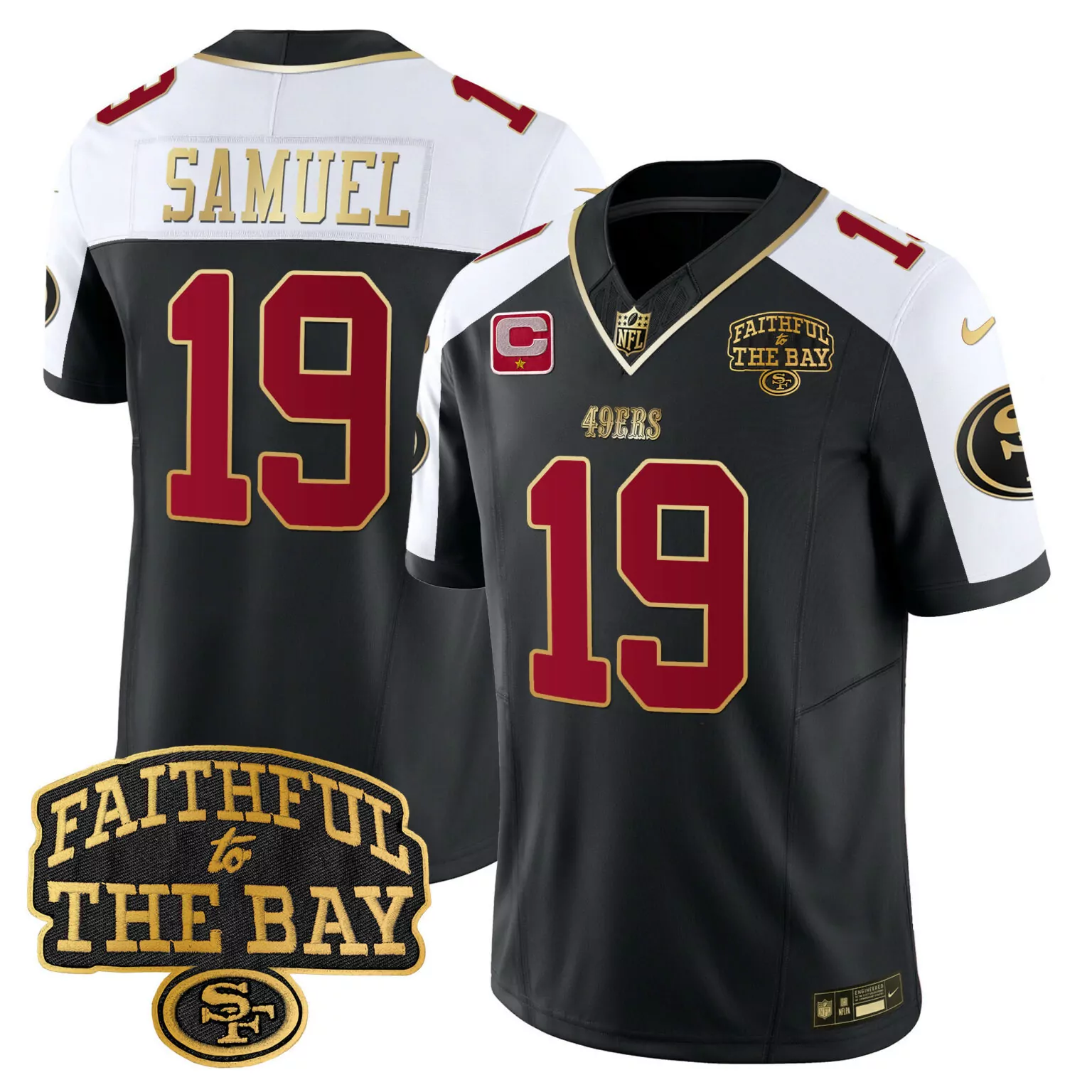 Deebo Samuel 19 49ERS Jersey Black Faithful To The Bay Men Alternate Split Design