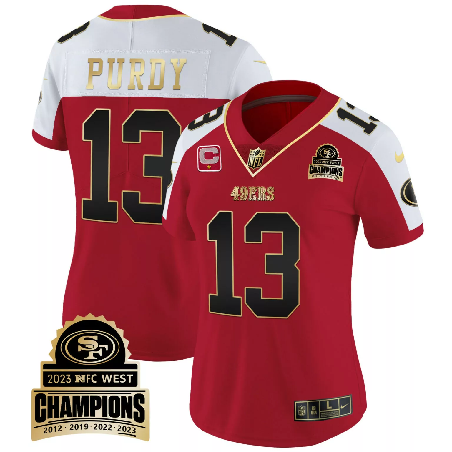 Brock Purdy 13 49ERS Jersey Red 2023 NFC West Champions Men Player Alternate White