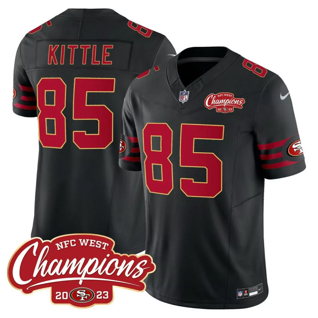 George Kittle 85 Jersey Black NFC West Champions San Francisco 49ers 2023 Men Red