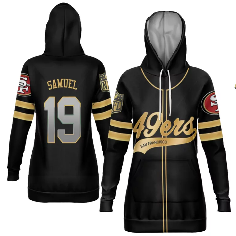 Deebo Samuel 19 Jersey Black San Francisco 49ers Women Hoodie Split Design Gold Red