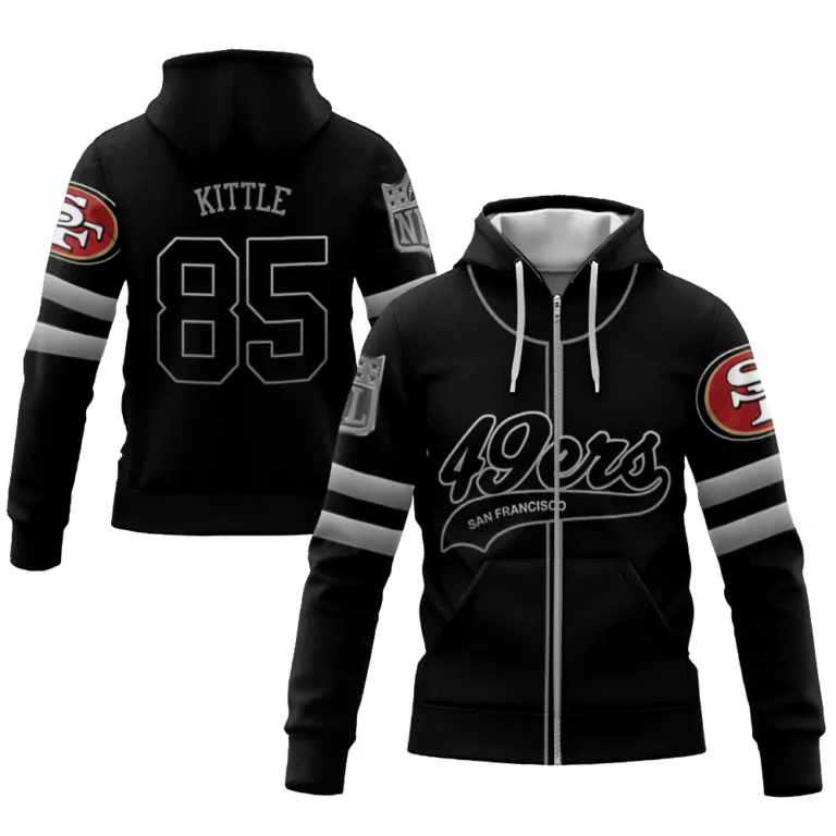 George Kittle 85 Jersey Black NFL San Francisco 49ers Men Zip Hoodie White Red Gold