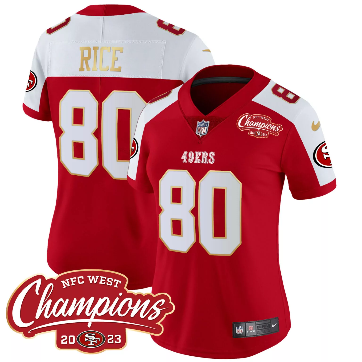 Jerry Rice 80 49ERS Jersey Red 2023 Men White Gold Alternate All Stitched