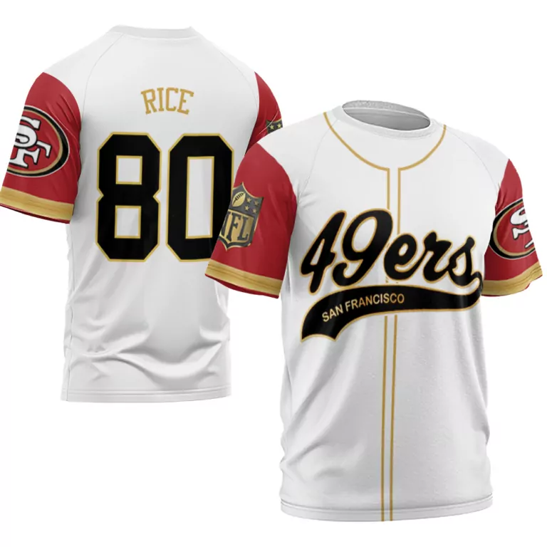Jerry Rice 80 San Francisco 49ers Jersey White Men Split Design Red Gold Cool Base