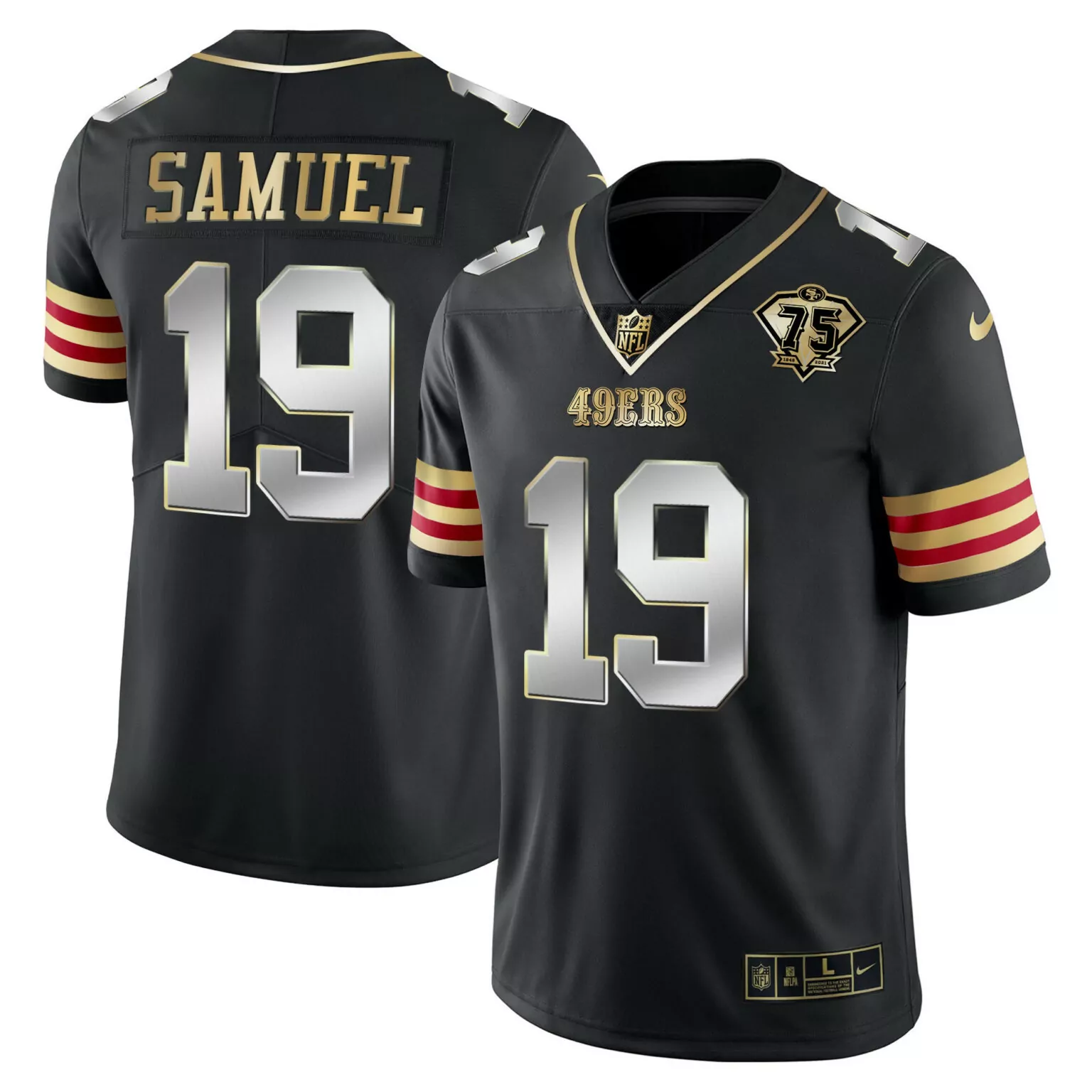 Deebo Samuel 19 49ERS Jersey Black 75th Anniversary Men Full Gold Silver Red Vapor