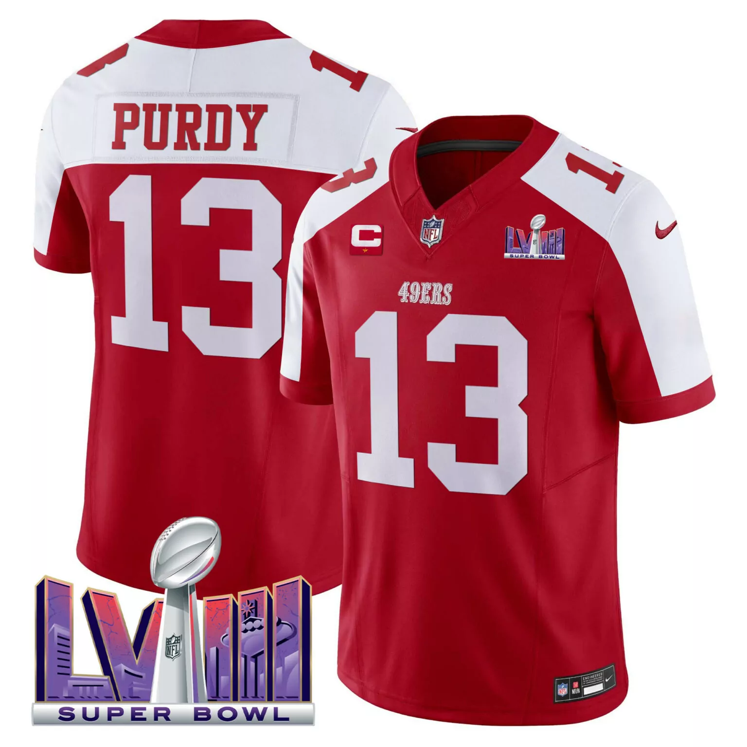 Brock Purdy 13 49ERS Jersey Red Super Bowl Lviii Men Game White Alternate All Stitched