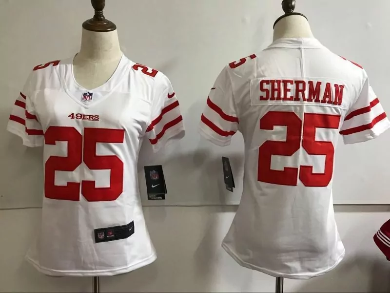 Richard Sherman 25 49ERS Jersey White Women Replica Red