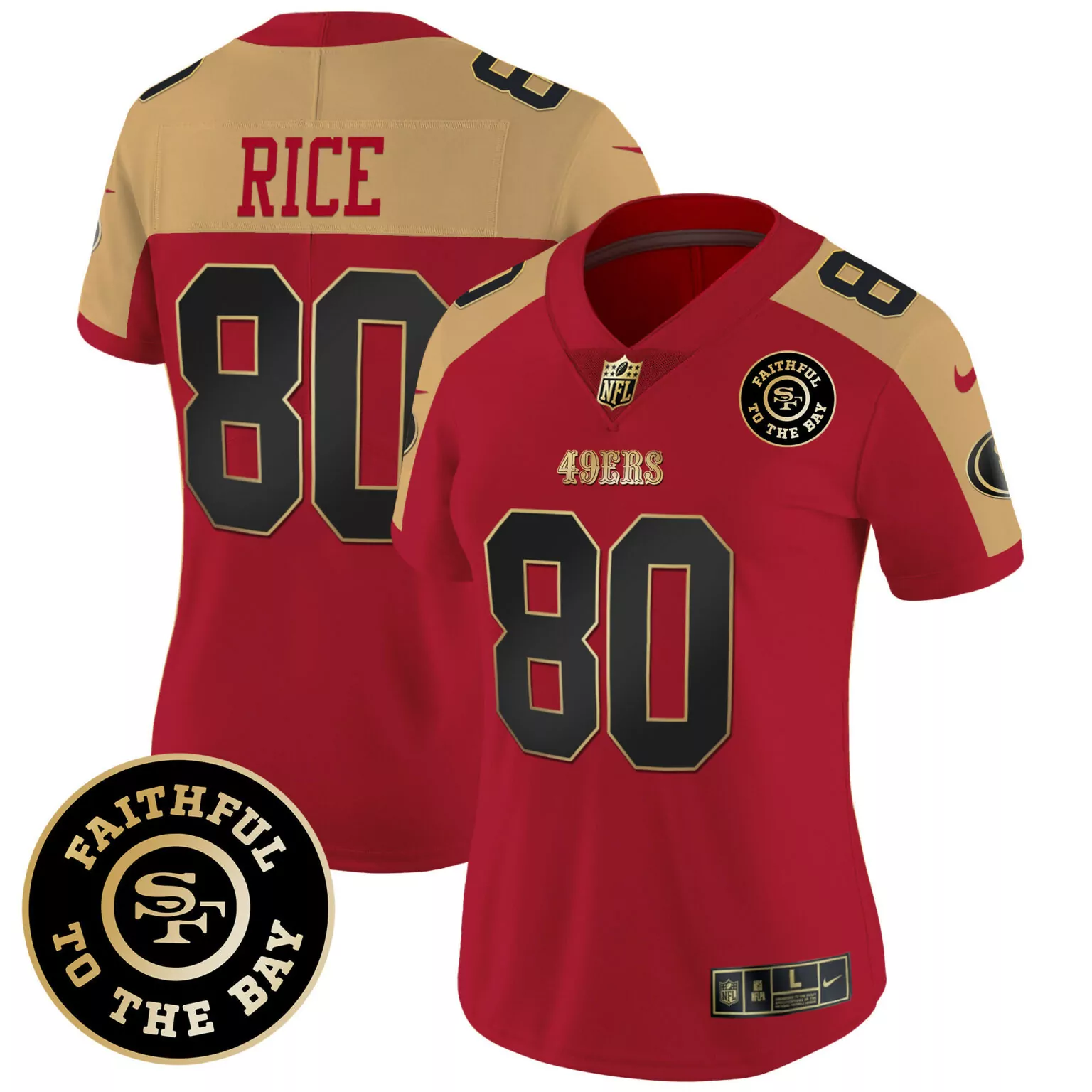 Jerry Rice 80 49ERS Jersey Red Faithful To The Bay 2023 Men Replica Gold Black Alternate