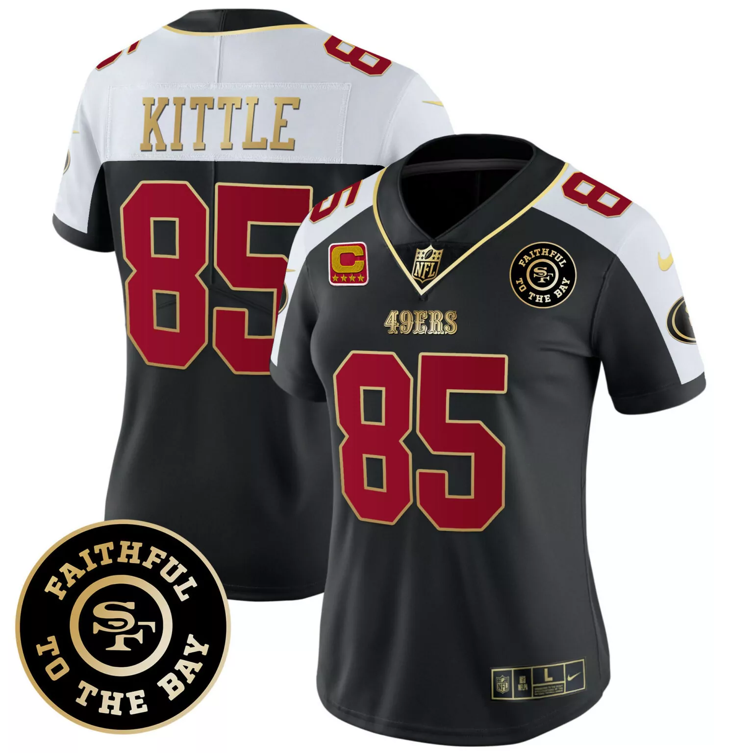 George Kittle 85 49ERS Jersey Black Faithful To Bay Men Replica Alternate Red White
