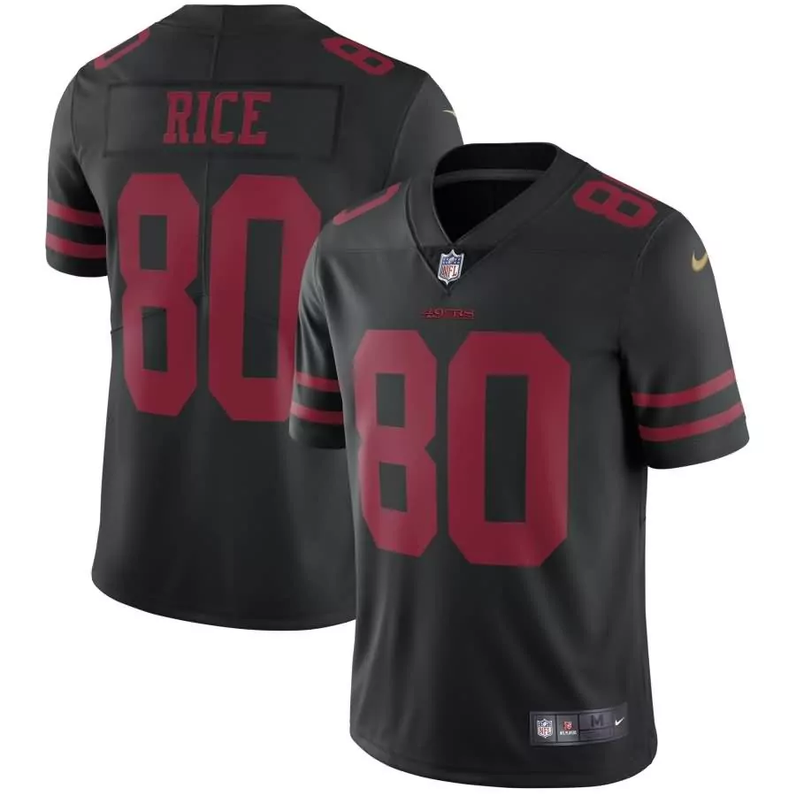Jerry Rice 80 49ERS Jersey Black Men Red Retired Vapor Limited Throwback