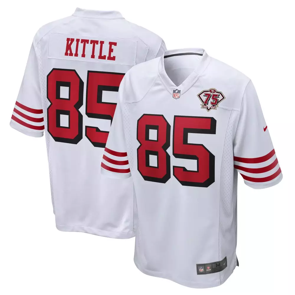 George Kittle 85 49ers Jersey White 75th Anniversary Men Red Black Alternate Game