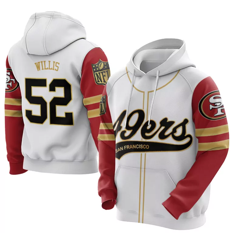Patrick Willis 52 Jersey White San Francisco 49ers Men Hoodie Red Gold Cool Base