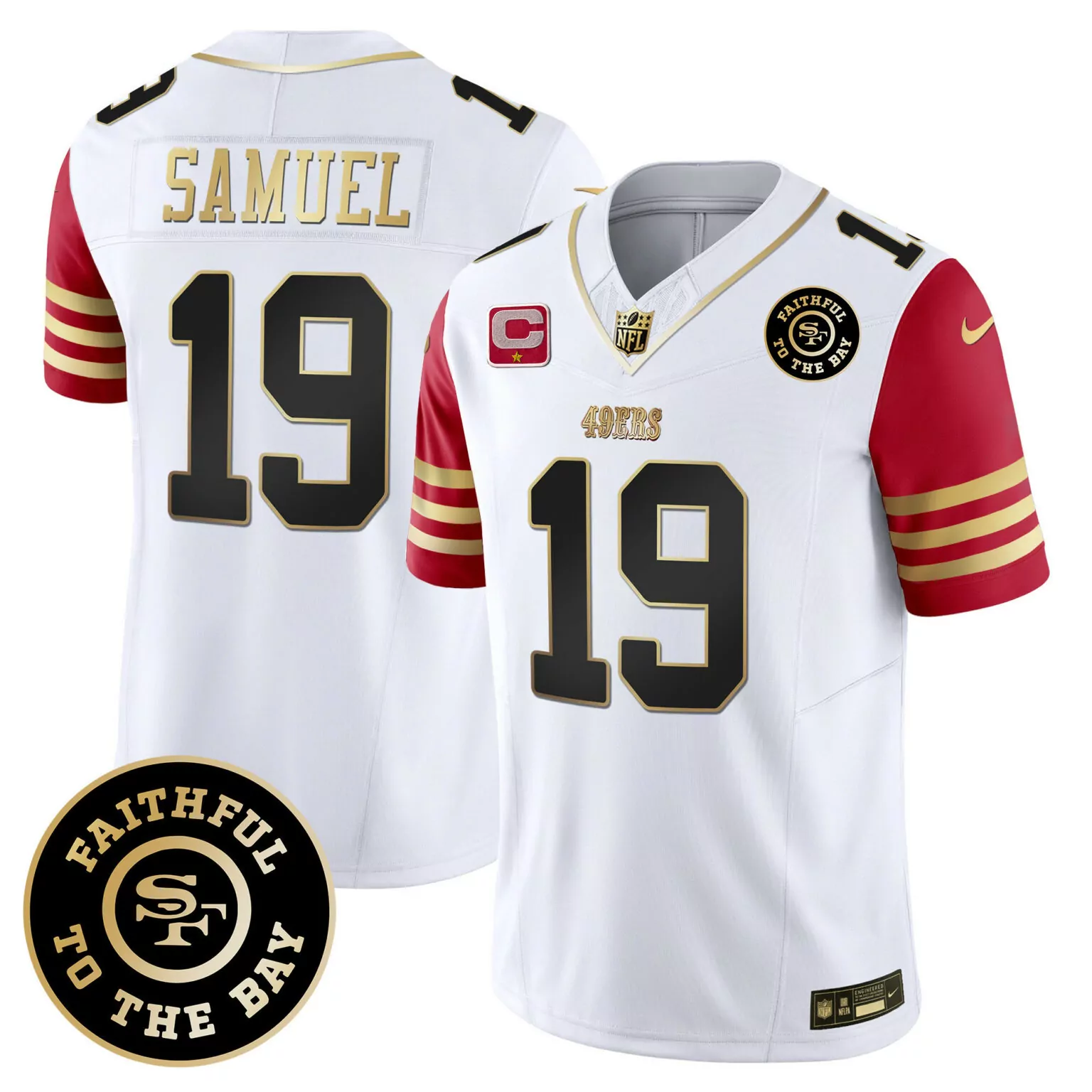 Deebo Samuel 19 49ERS Jersey White Faithful To Bay Men Alternate Red Gold All Stitched