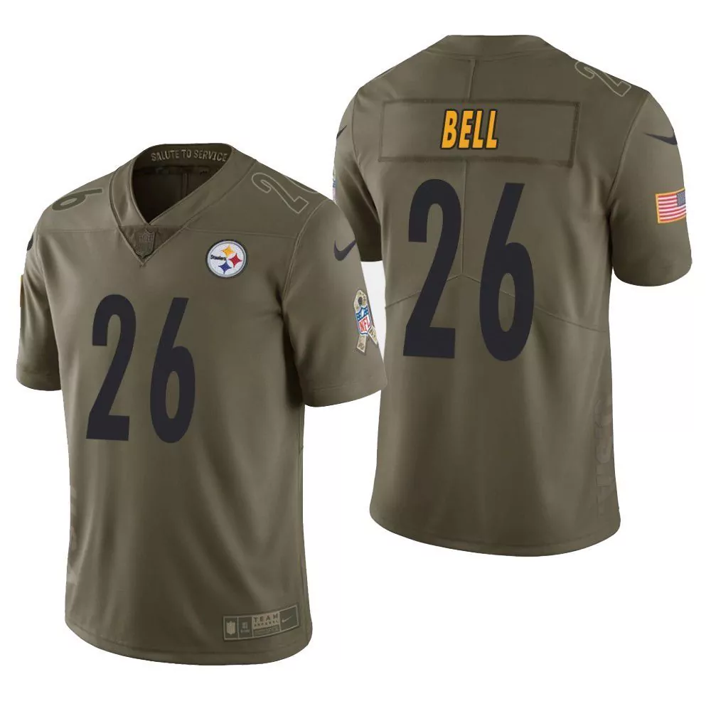Leveon Bell 26 Jersey Olive Green Salute To Service Pittsburgh Steelers Ribbon Men