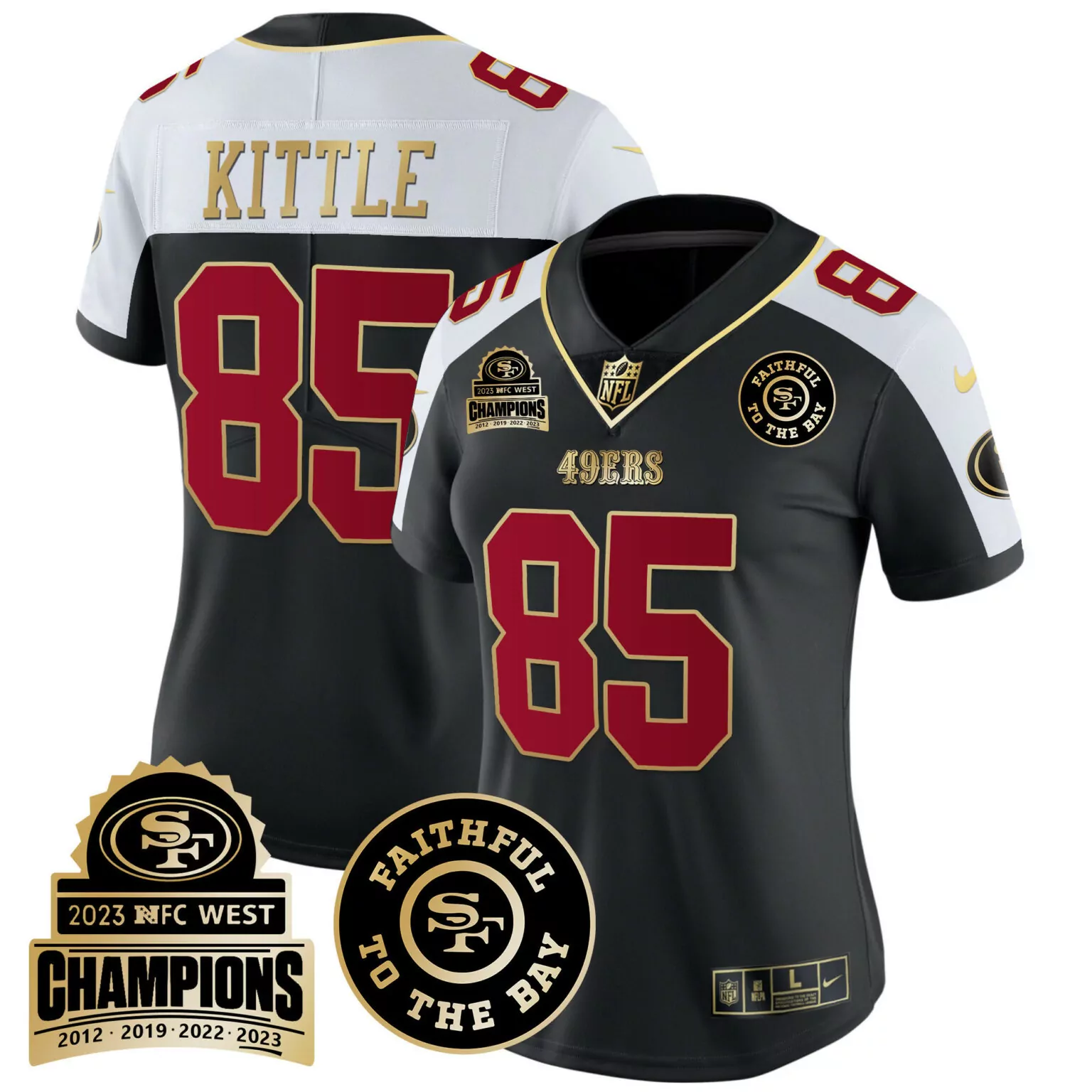 George Kittle 85 49ERS Jersey Black 2023 NFC West Champions Faithful To Bay Men NFL