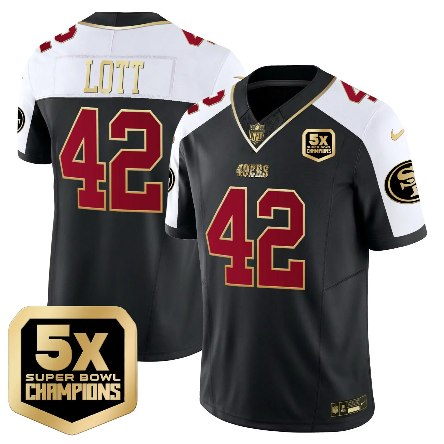 Ronnie Lott 42 Jersey Black 5x Super Bowl Champions San Francisco 49ers Men Game