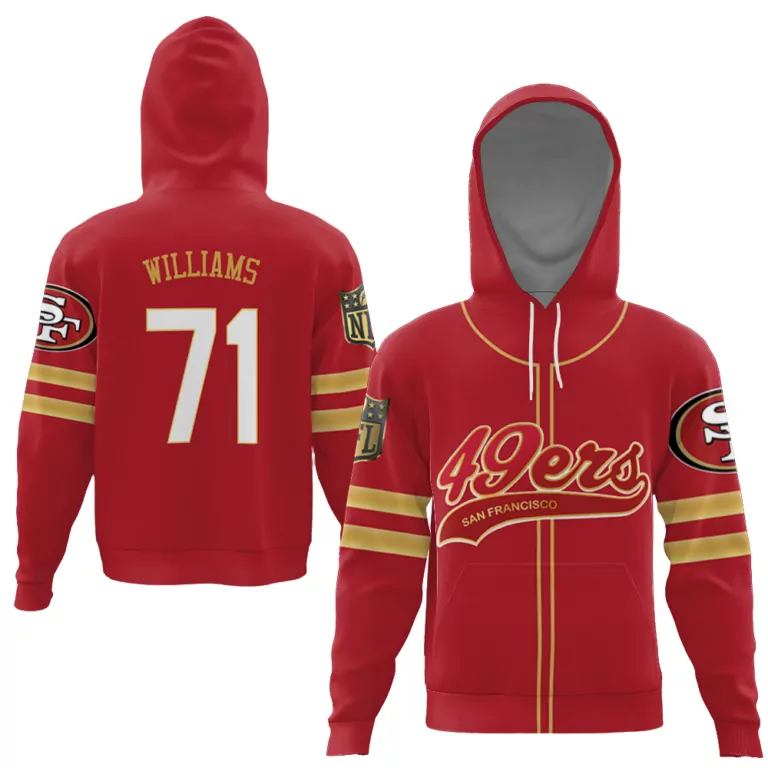 Williams 71 San Francisco 49ers Jersey Red Men Hoodie Gold Cool Base Limited