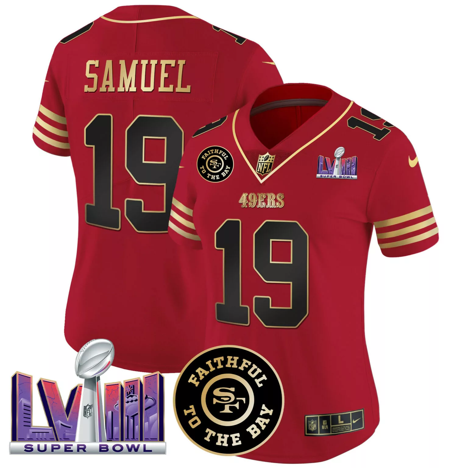 Deebo Samuel 19 49ERS Jersey Red Super Bowl Lviii Men Official Gold All Stitched