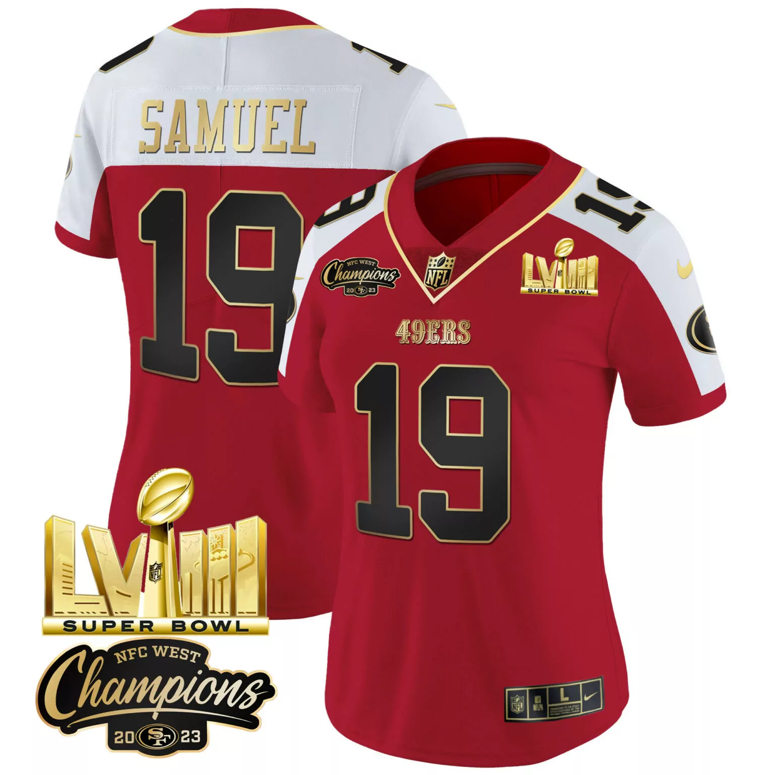 Deebo Samuel 19 49ERS Jersey Red Super Bowl Lviii Champions NFC West 2023 Men Game