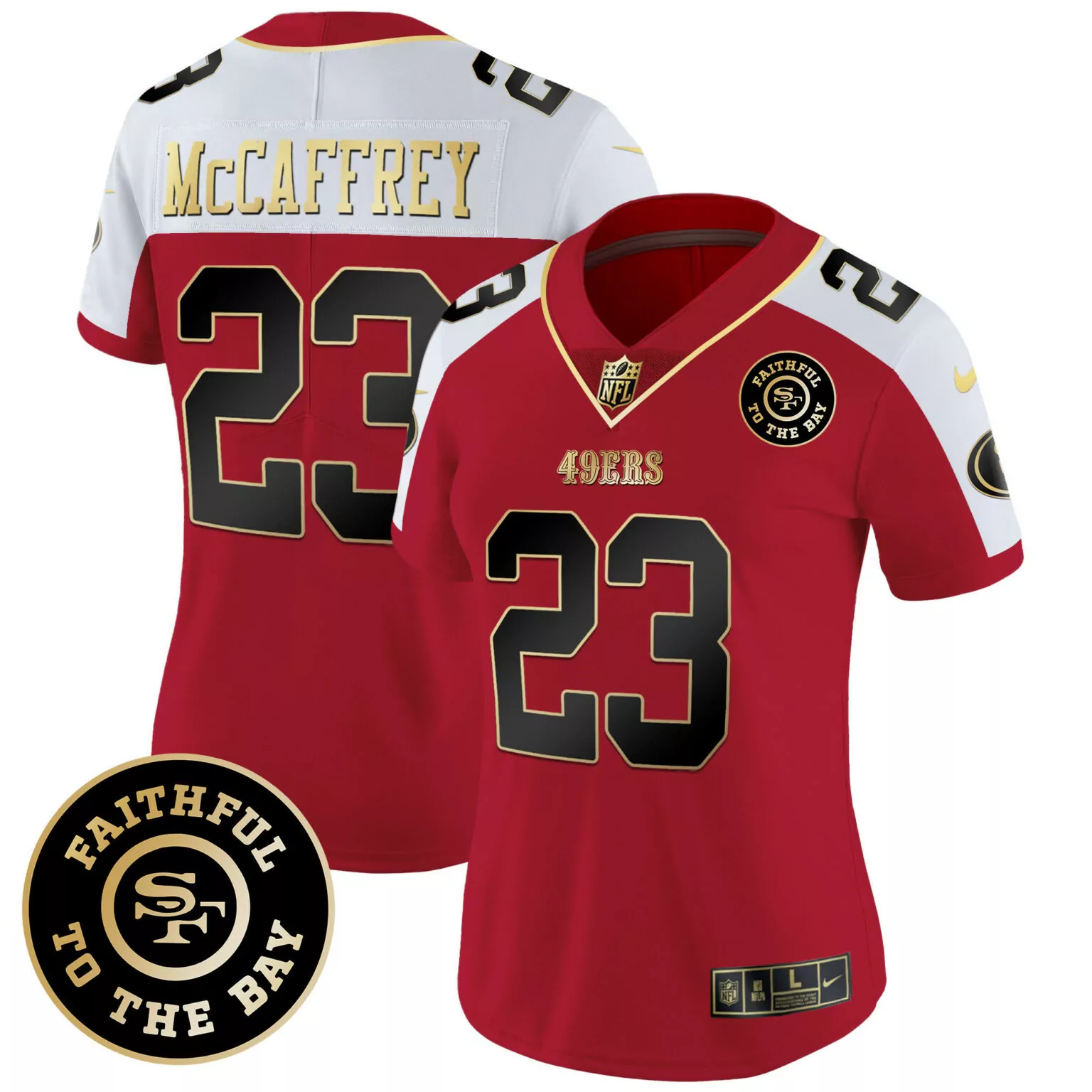 Christian Mccaffrey 23 49ERS Jersey Red Faithful To Bay Men Standard White Black