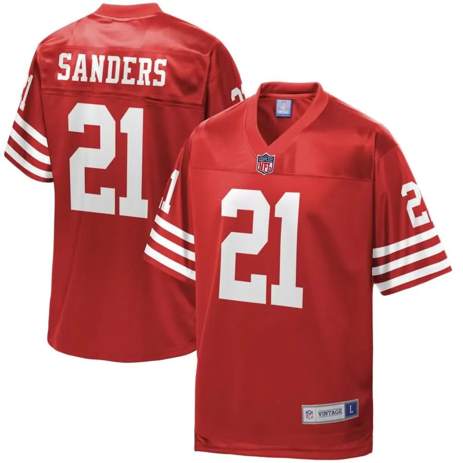 Deion Sanders 21 Jersey Red San Francisco 49ers Men Replica White Pro Retired