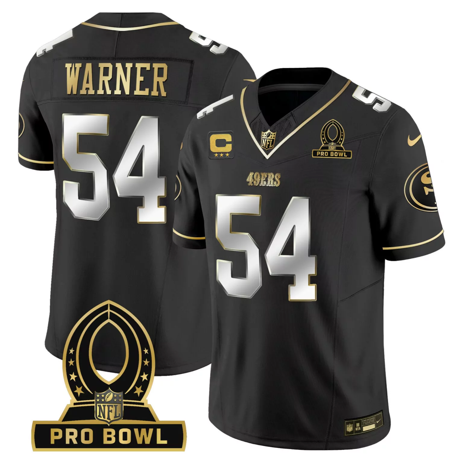Fred Warner 54 49ERS Jersey Black Pro Bowl Men NFL Gold Silver All Stitched