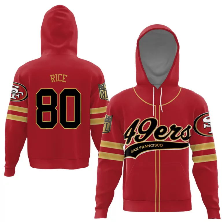 Jerry Rice 80 San Francisco 49ers Jersey Red Men Hoodie Split Design Gold Black Cool