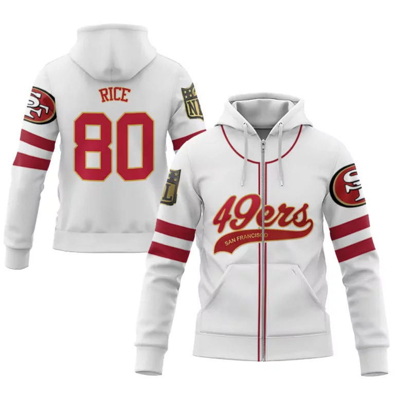 Jerry Rice 80 San Francisco 49ers Jersey White Men Hoodie Red Gold Cool Base Limited