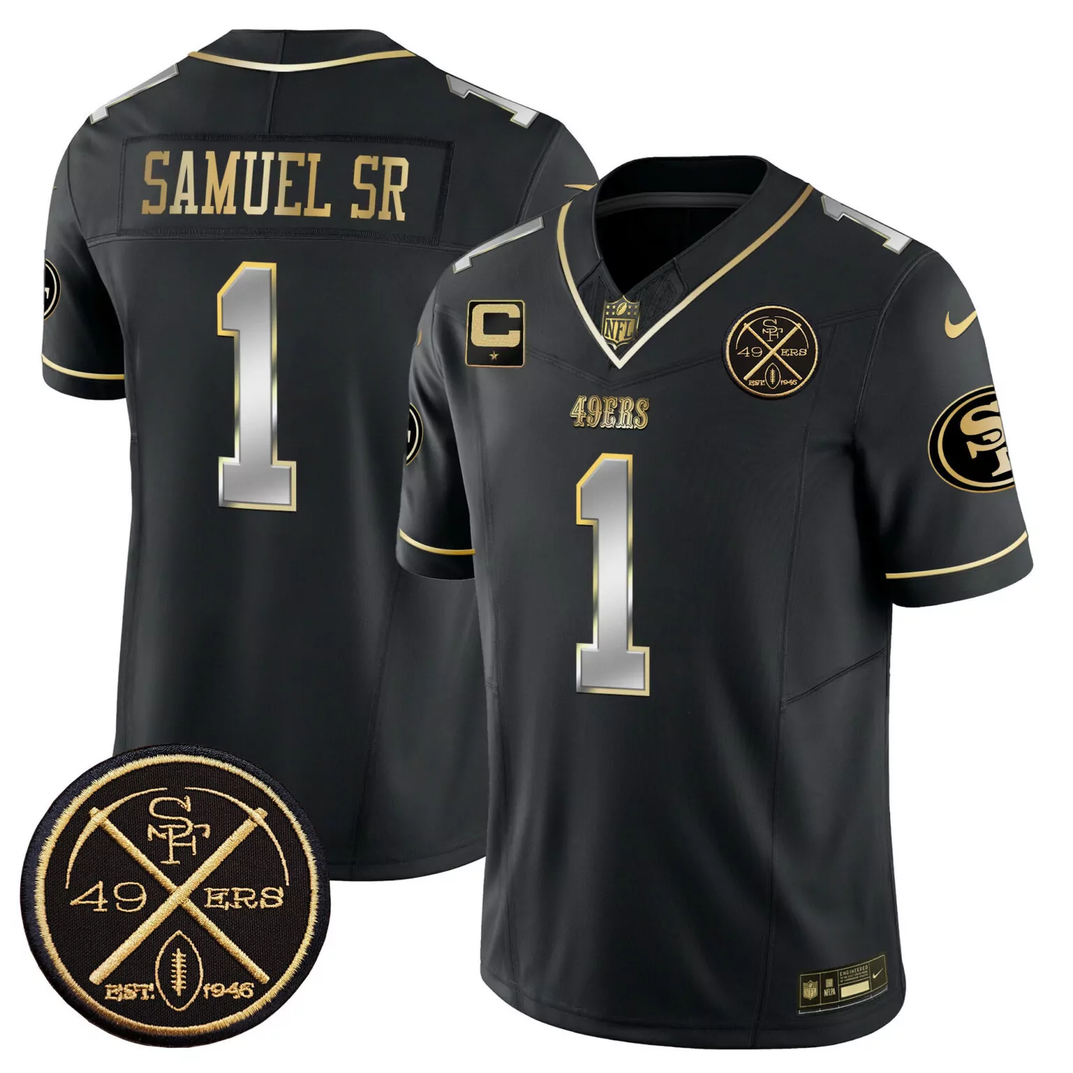 Deebo Samuel 1 49ERS Jersey Black 1946 Men Game Gold Silver All Stitched