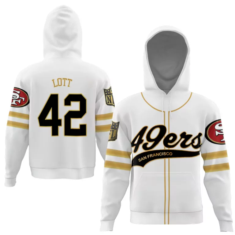 Ronnie Lott 42 49ers Jersey White Men Hoodie Gold Cool Base Limited V2