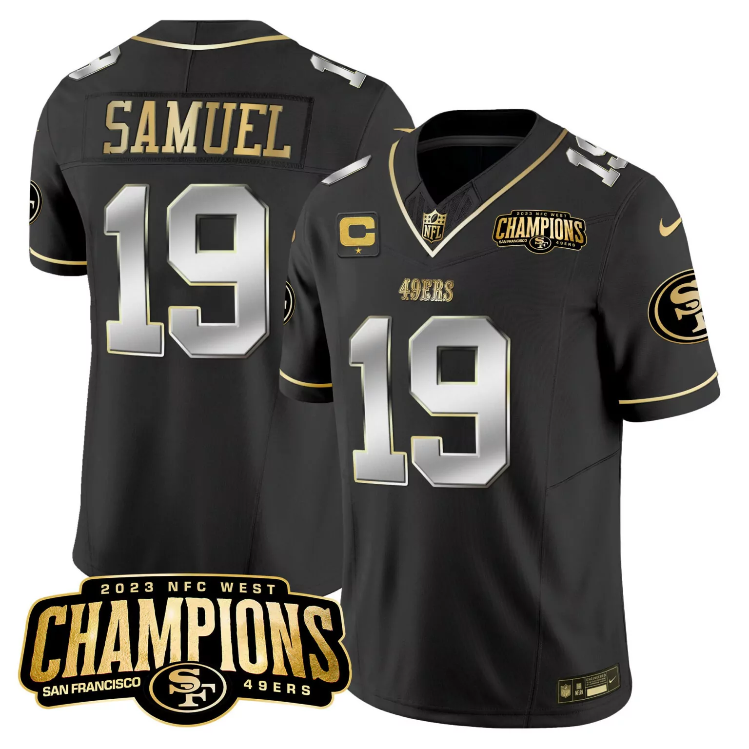 Deebo Samuel 19 Jersey Black NFC West Champions 2023 San Francisco 49ers Men Gold
