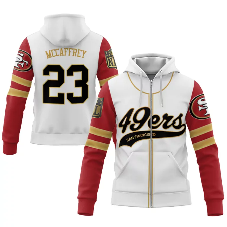 Christian Mccaffrey 23 Jersey White San Francisco 49ers Men Hoodie Red Gold Cool