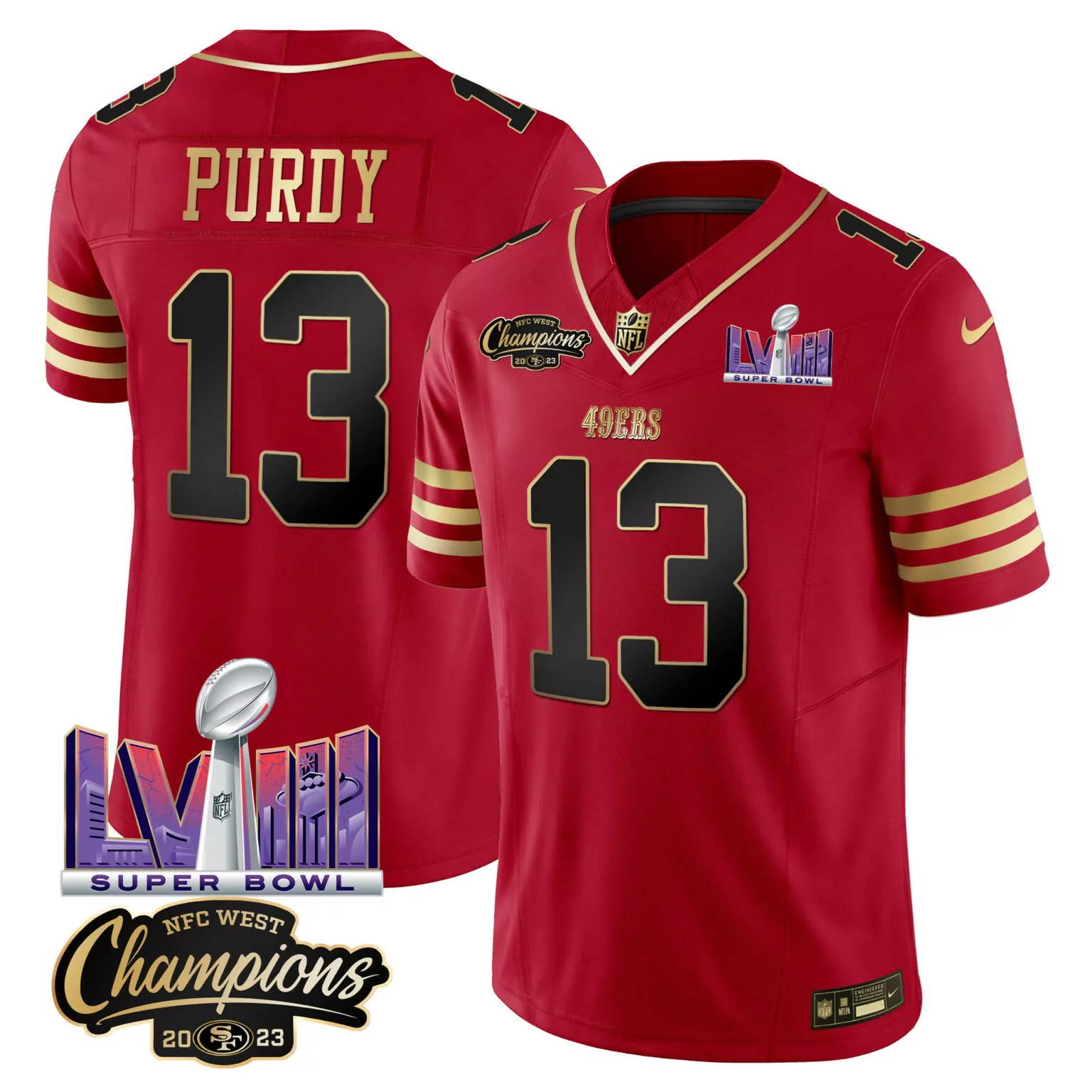 Brock Purdy 13 49ERS Jersey Red Super Bowl Lvii NFC West Champions 2022-2023 Men