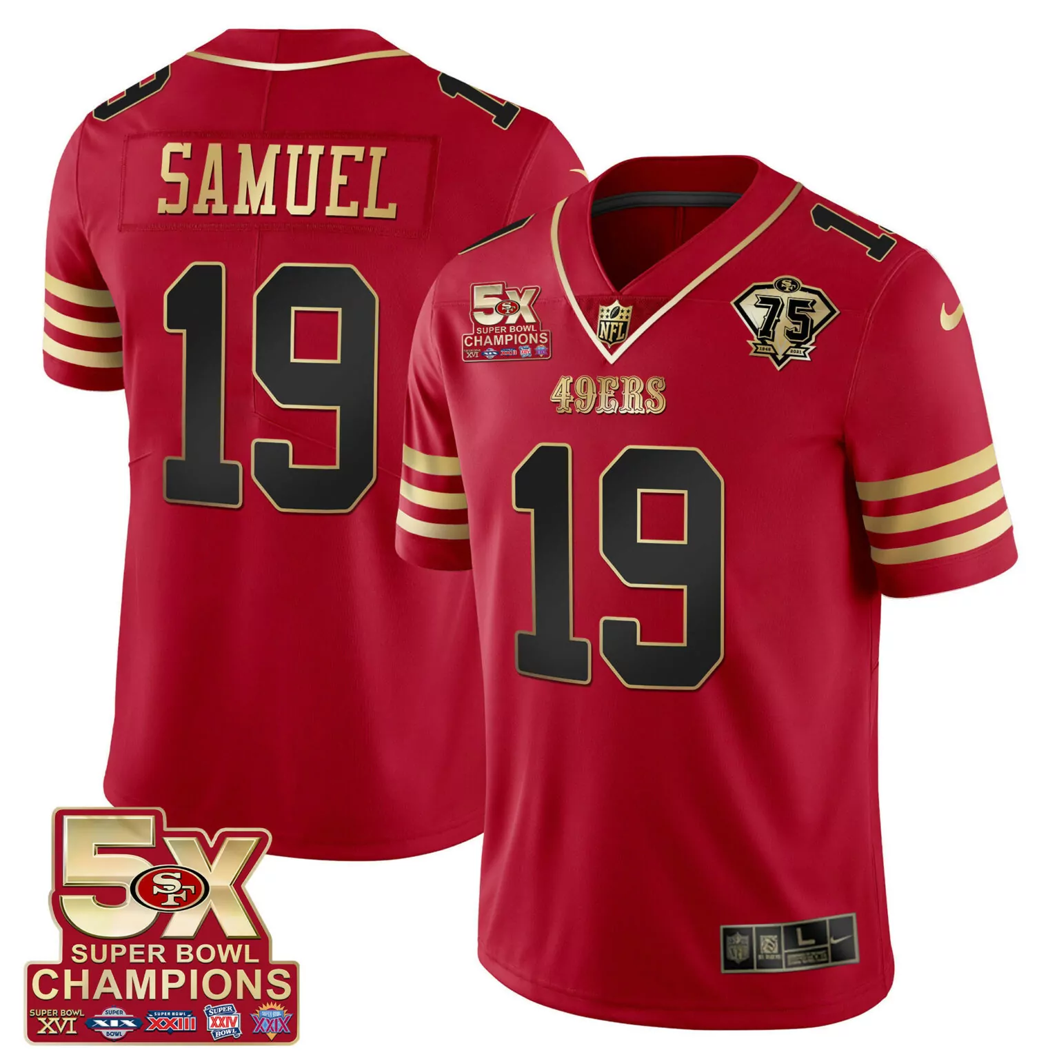 Deebo Samuel 19 49ERS Jersey Red 5x Super Bowl Champions 75th Anniversary 2021 Men