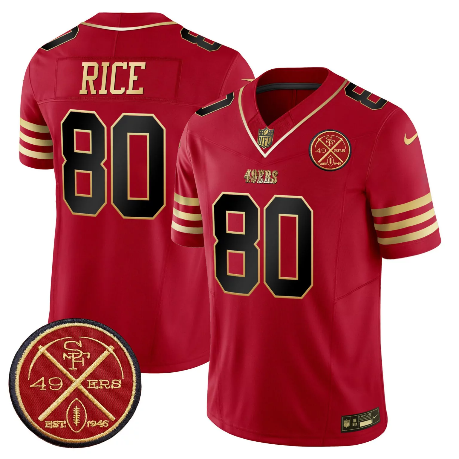 Jerry Rice 80 49ERS Jersey Red 1946 Men Gold Black All Stitched