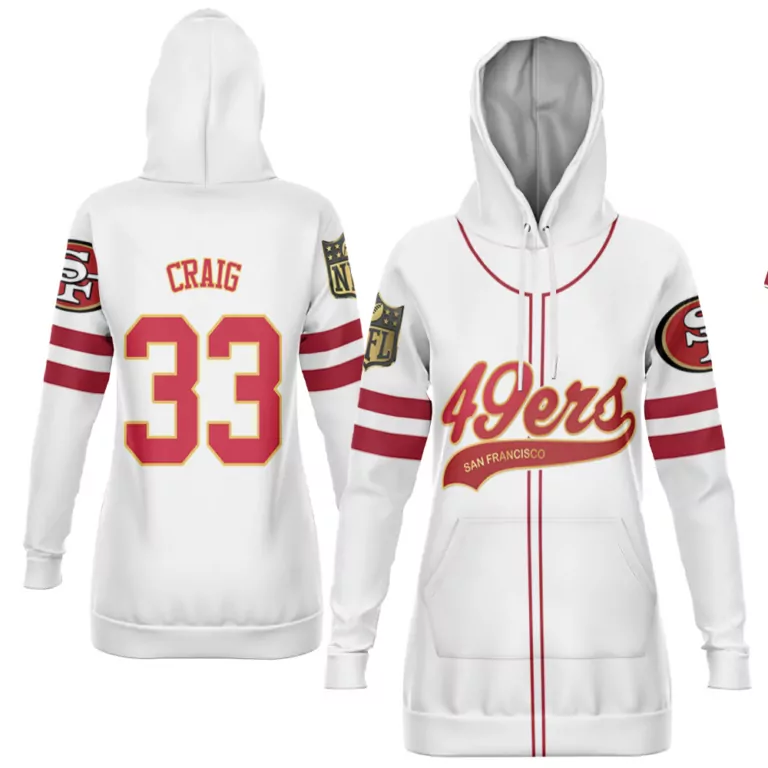 Craig 33 49ers Jersey White Women Hoodie Red Gold Cool Base Limited