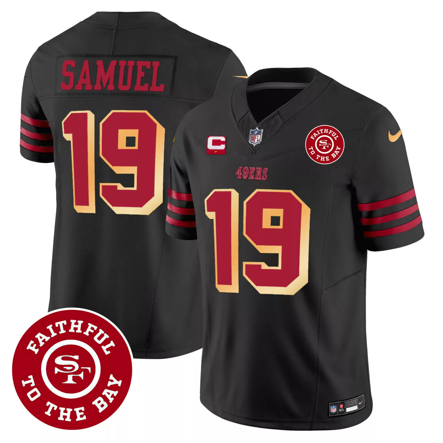 Deebo Samuel 19 49ERS Jersey Black Faithful To Bay Men Authentic Red Gold v2 All