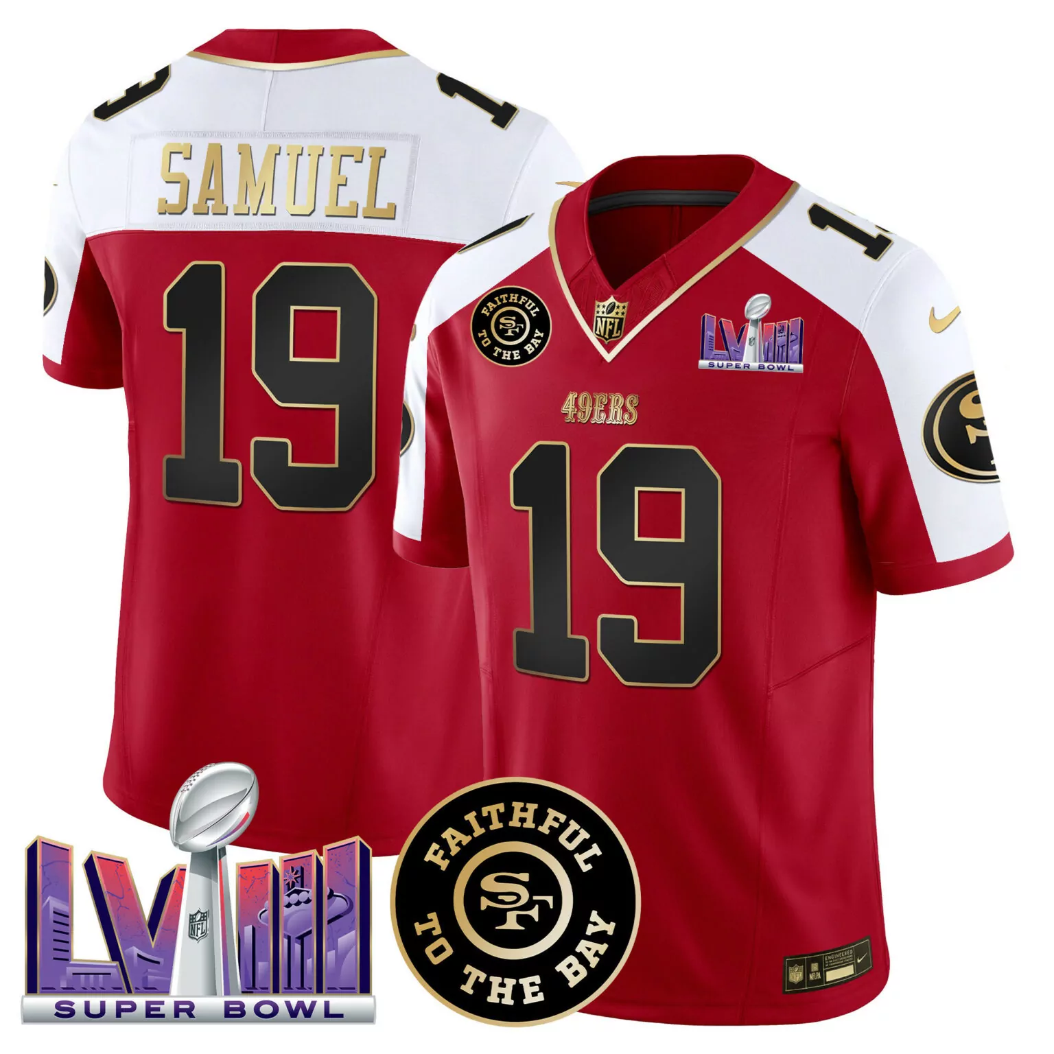 Deebo Samuel 19 49ERS Jersey Red Super Bowl Lviii Faithful To Bay 2023 Men NFL White