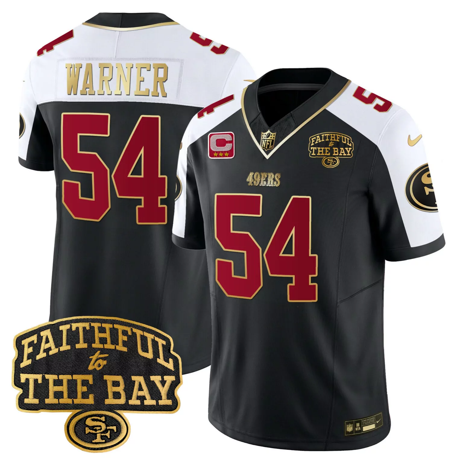 Fred Warner 54 49ERS Jersey Black Faithful To The Bay Nflpa Men NFL Red White Gold