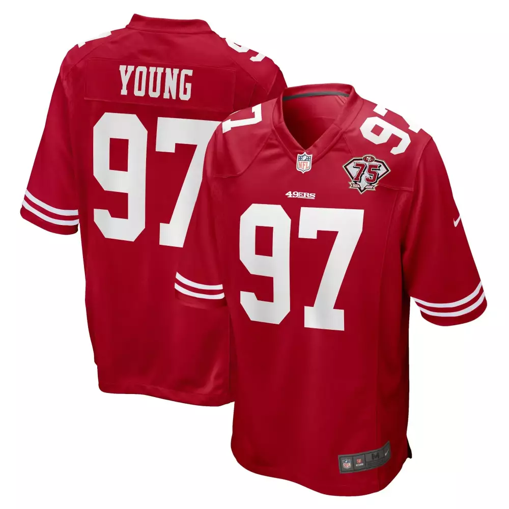 Bryant Young 97 49ERS Jersey Red 75th Season Men White Anniversary Game Retired