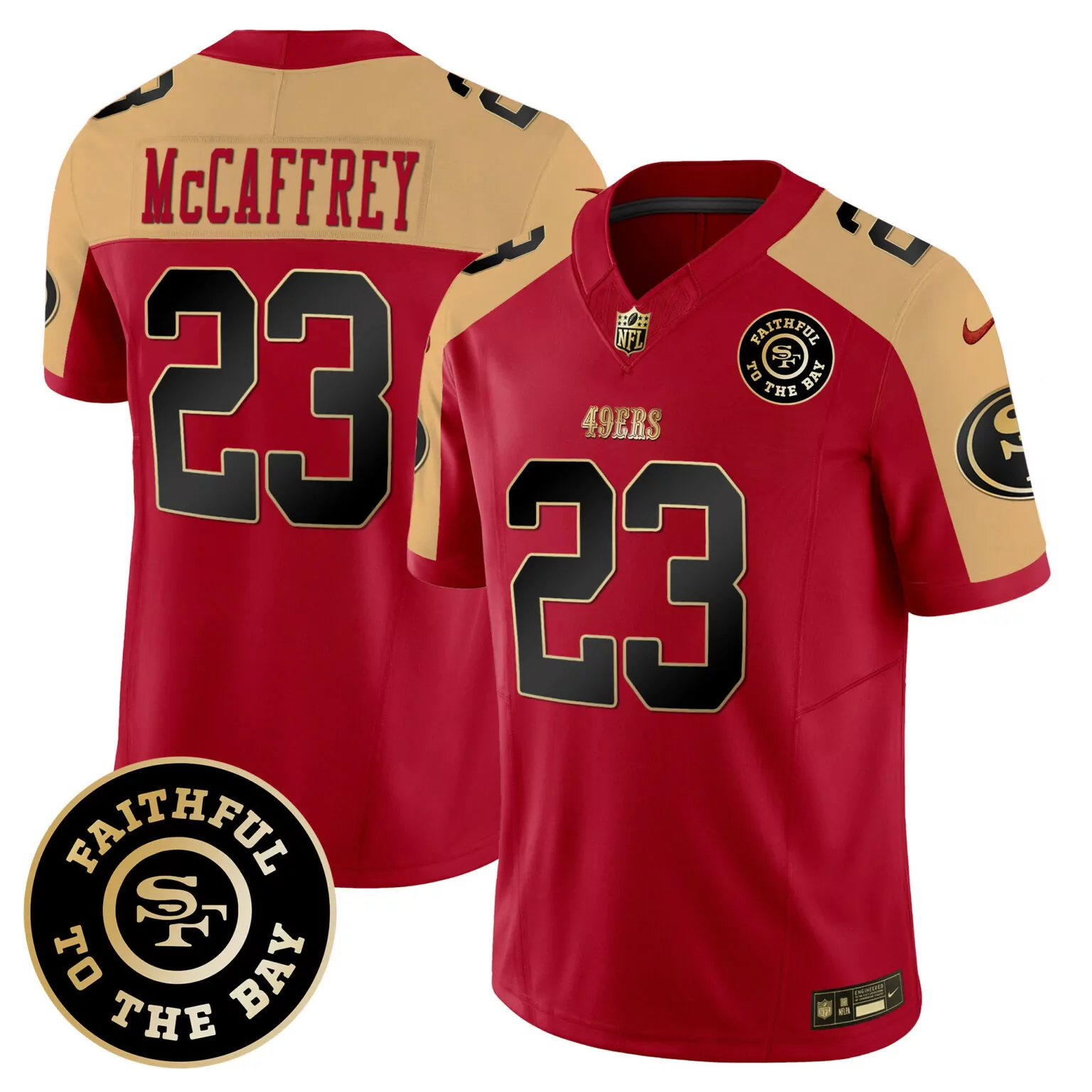 Christian Mccaffrey 23 49ERS Jersey Red Faithful To The Bay Nflpa Men Split Design