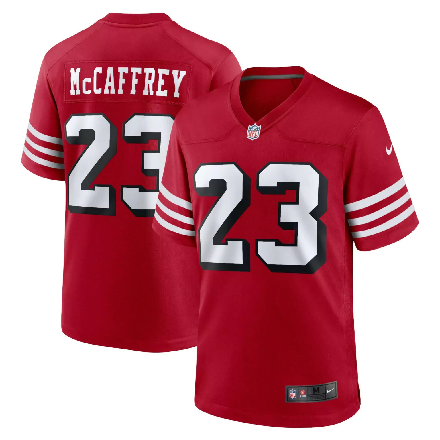 Christian Mccaffrey 23 Jersey Red San Francisco 49ers Men Game White Black Alternate